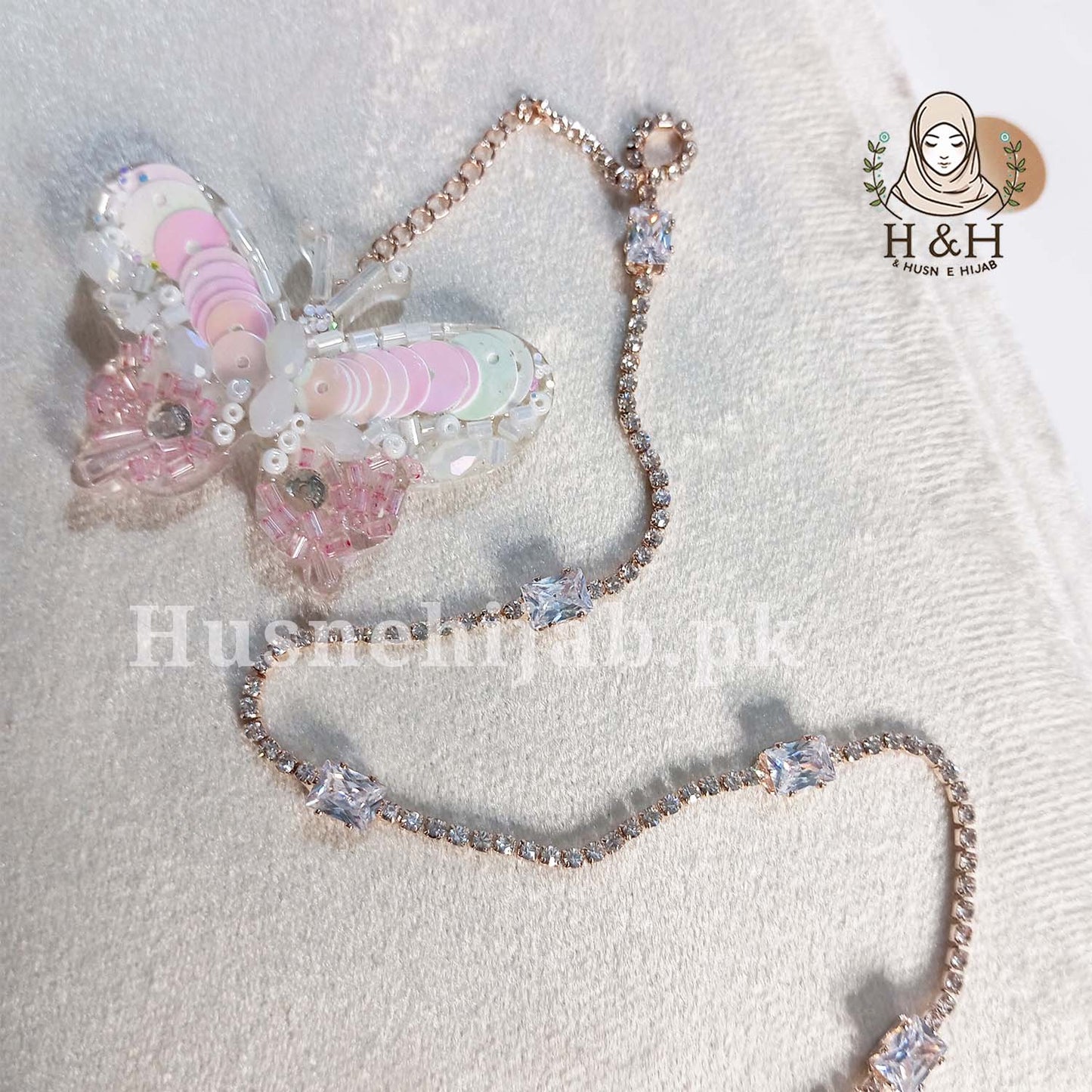 Crystal Hijab Pin Set | Butterfly Pink Blue