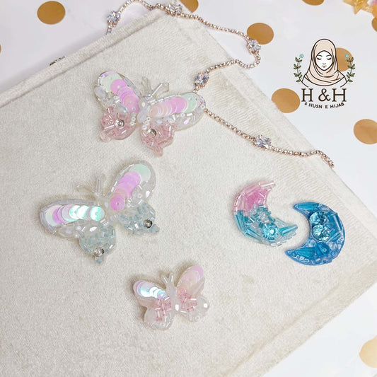 Crystal Hijab Pin Set | Butterfly Pink Blue