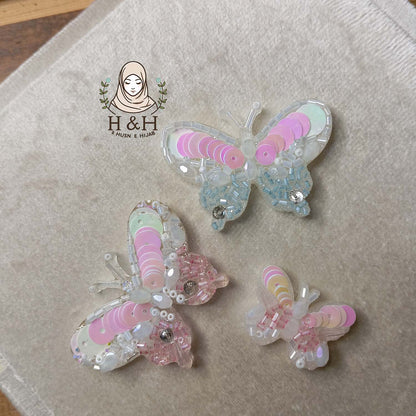 Crystal Hijab Pin Set | Butterfly Pink Blue