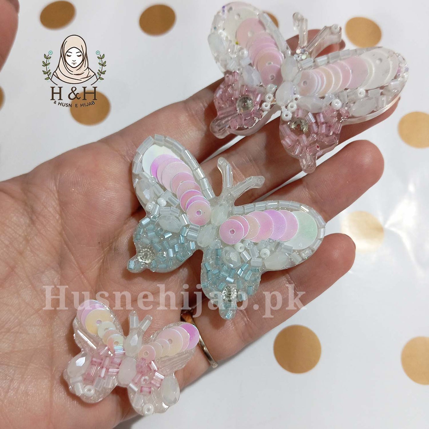 Crystal Hijab Pin Set | Butterfly Pink Blue