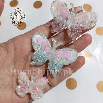 Crystal Hijab Pin Set | Butterfly Pink Blue